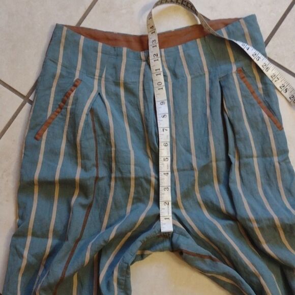 Ozai N Ku relaxed leg crop trouser blue beige stripe size S - Picture 8 of 11